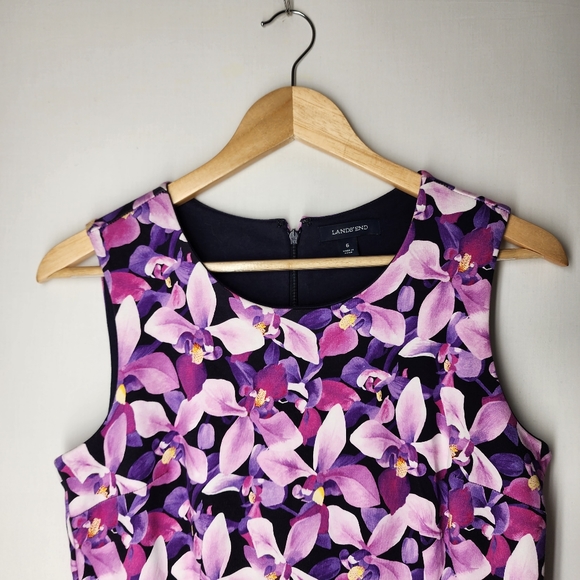 Lands End Purple Floral Midi Dress Size 6 - Picture 3 of 7